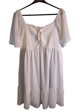 New Talisea White Babydoll Boho Dress XL